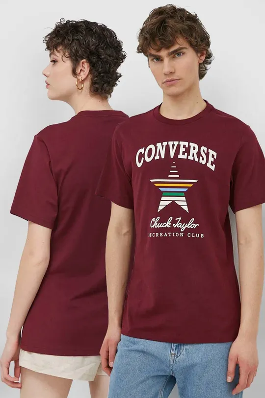 bordowy Converse t-shirt bawełniany Unisex