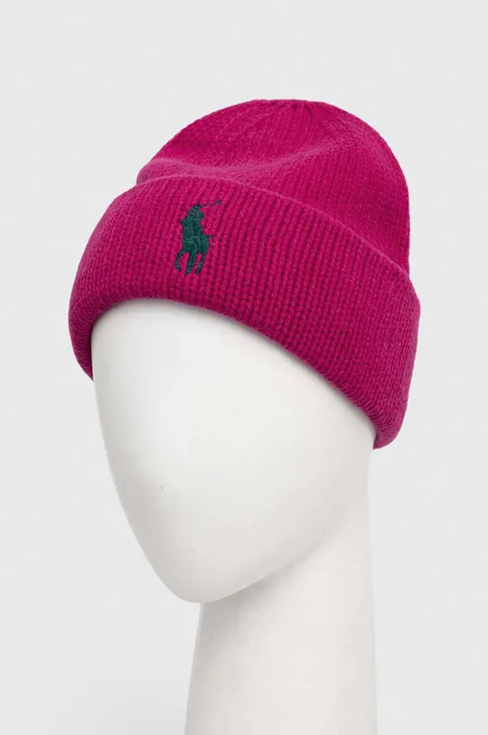 Вовняна шапка Polo Ralph Lauren рожевий