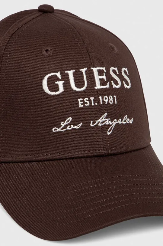 Βαμβακερό καπέλο του μπέιζμπολ Guess καφέ