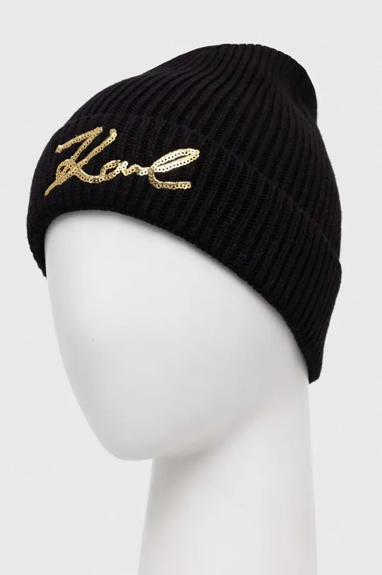 Karl Lagerfeld czapka z domieszką kaszmiru czarny