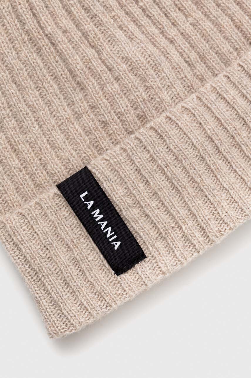 La Mania czapka wełniana kolor beżowy z cienkiej dzianiny wełniana
