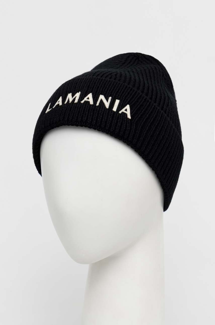 La Mania czapka wełniana kolor czarny z grubej dzianiny wełniana