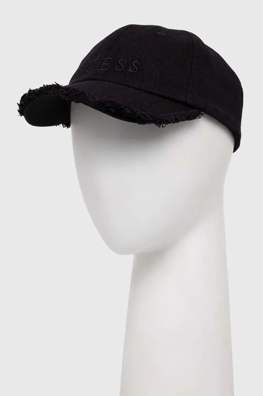 czarny Guess czapka z daszkiem bawełniana Damski
