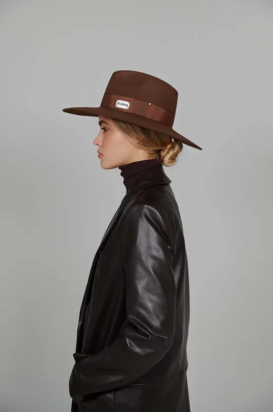 LE SH KA headwear kapelusz Brown Fedora 100 % Filc wełniany