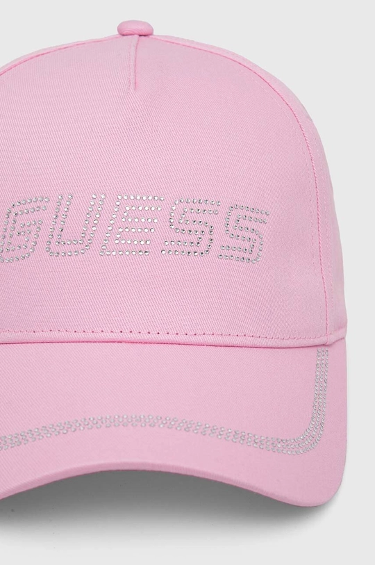 Guess czapka z daszkiem bawełniana RHINESTONES różowy