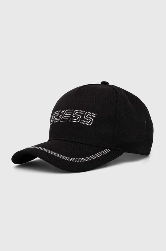 czarny Guess czapka z daszkiem bawełniana RHINESTONES Damski