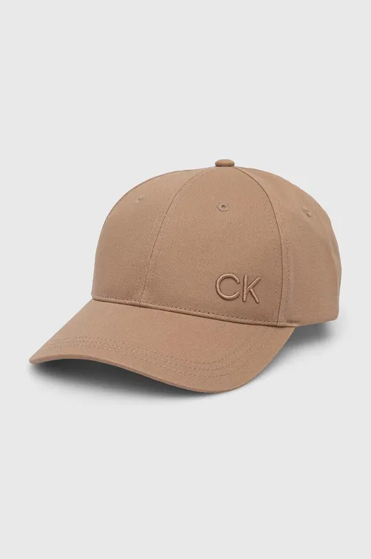 brązowy Calvin Klein czapka z daszkiem bawełniana Damski