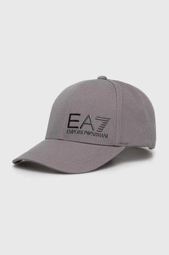 szary EA7 Emporio Armani czapka z daszkiem bawełniana Unisex