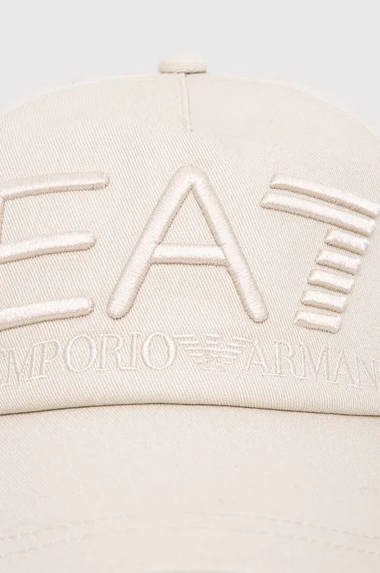 EA7 Emporio Armani czapka z daszkiem bawełniana beżowy
