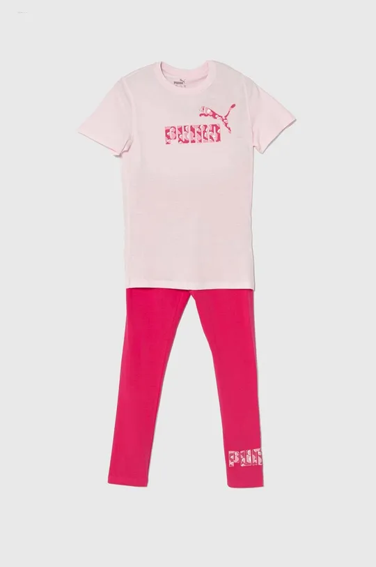 rózsaszín Puma gyerek pamut melegítő szett ANIMAL & Leggings Set G Lány