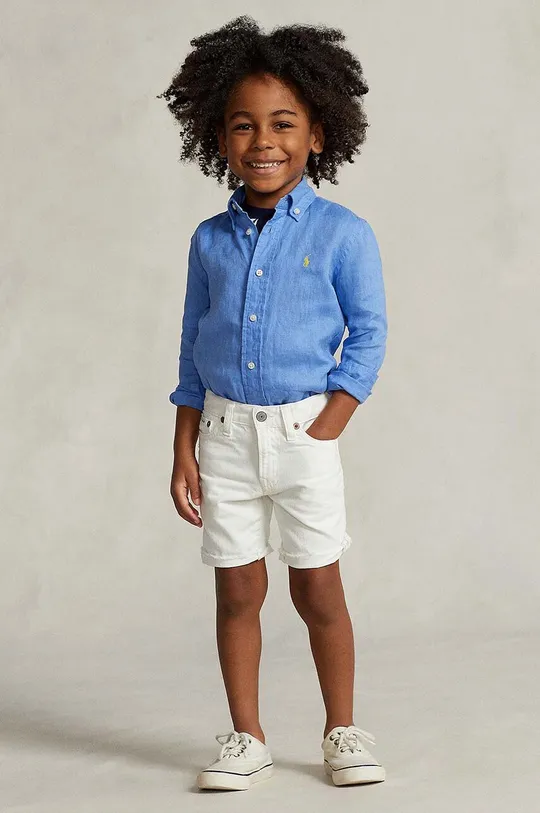 modra Otroška lanena srajca Polo Ralph Lauren Fantovski