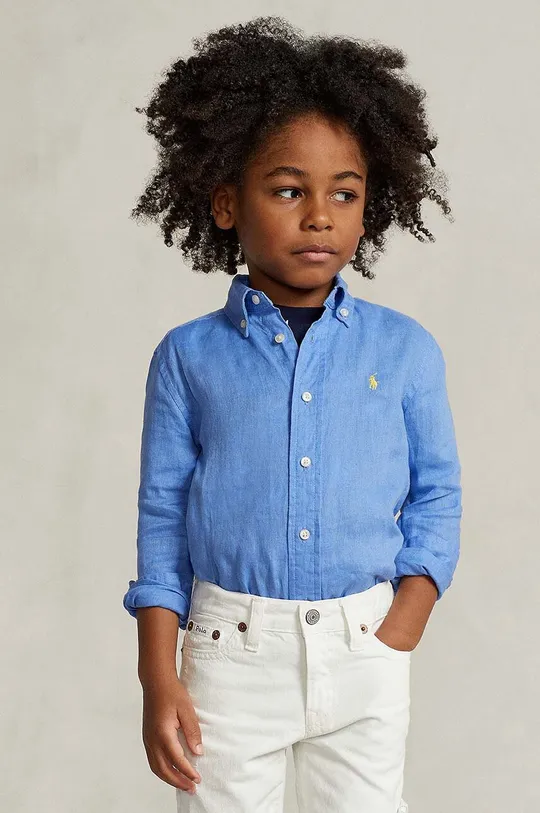 modra Otroška lanena srajca Polo Ralph Lauren