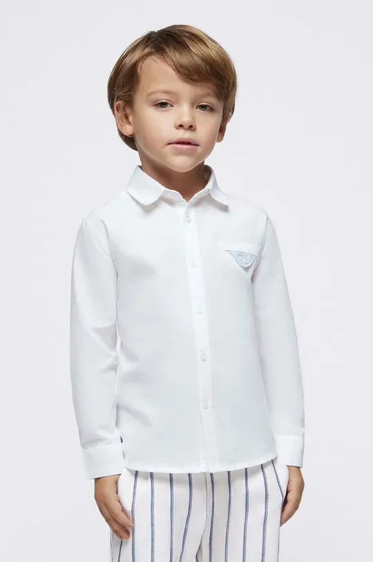 biały Mayoral koszula z domieszką lnu dziecięca Chłopięcy