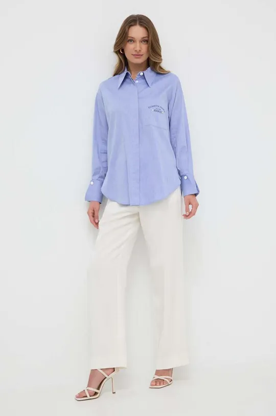 Βαμβακερό πουκάμισο Elisabetta Franchi μπλε