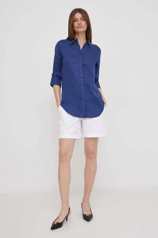 Сорочка з льону Lauren Ralph Lauren блакитний