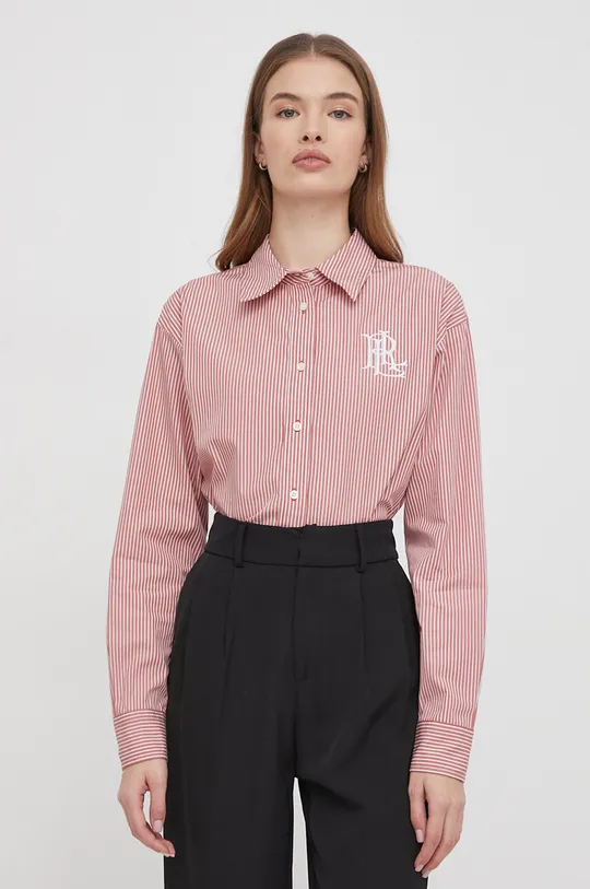 roza Bombažna srajca Lauren Ralph Lauren Ženski