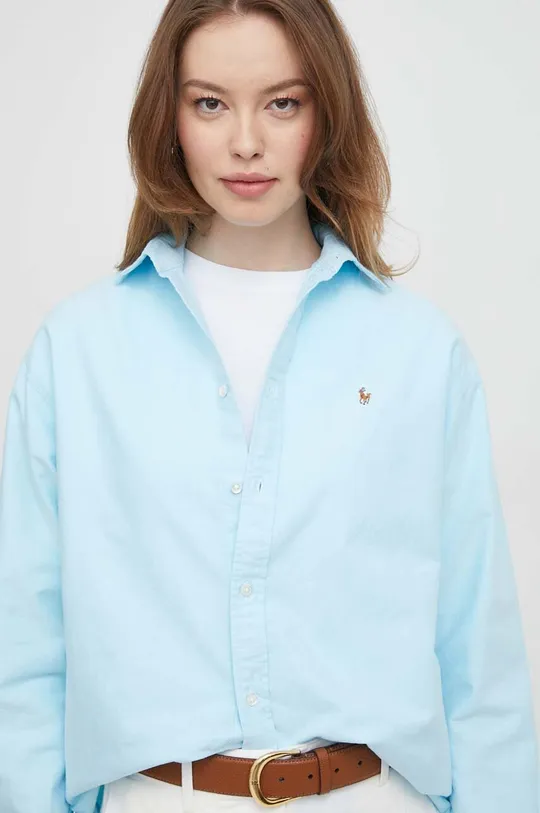 modra Bombažna srajca Polo Ralph Lauren Ženski