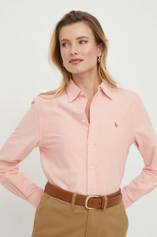 Хлопковая рубашка Polo Ralph Lauren розовый