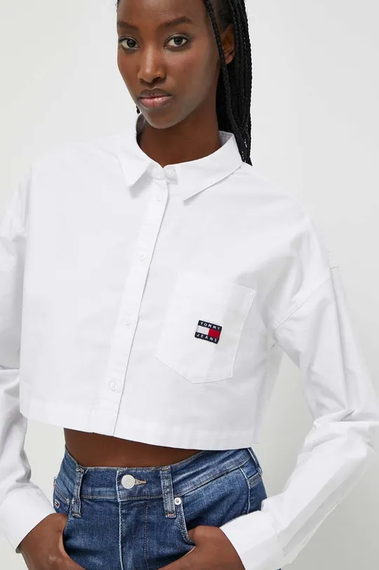 λευκό Βαμβακερό πουκάμισο Tommy Jeans Γυναικεία