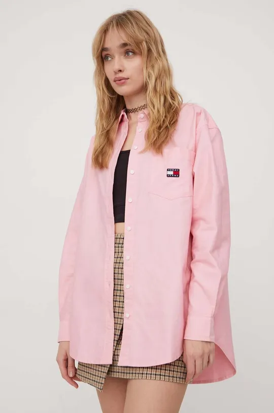 ροζ Βαμβακερό πουκάμισο Tommy Jeans Γυναικεία