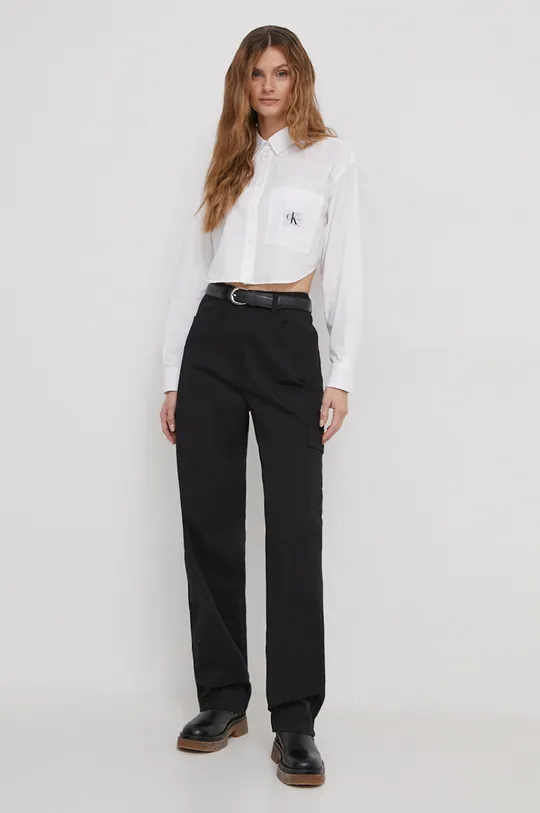 Βαμβακερό πουκάμισο Calvin Klein Jeans λευκό