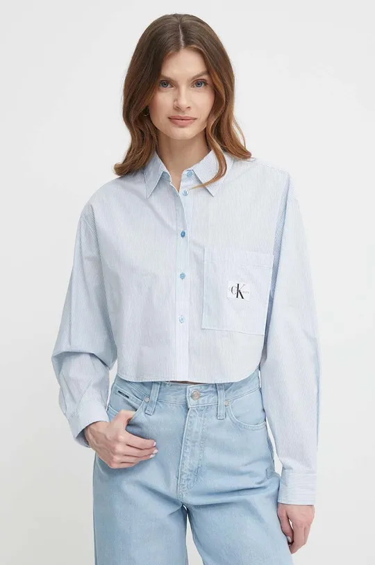modra Bombažna srajca Calvin Klein Jeans Ženski