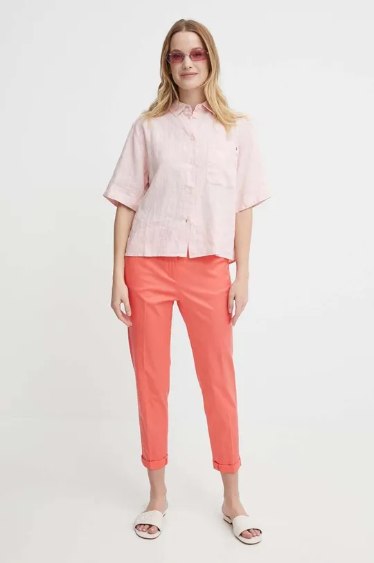 Lanena srajca Tommy Hilfiger roza