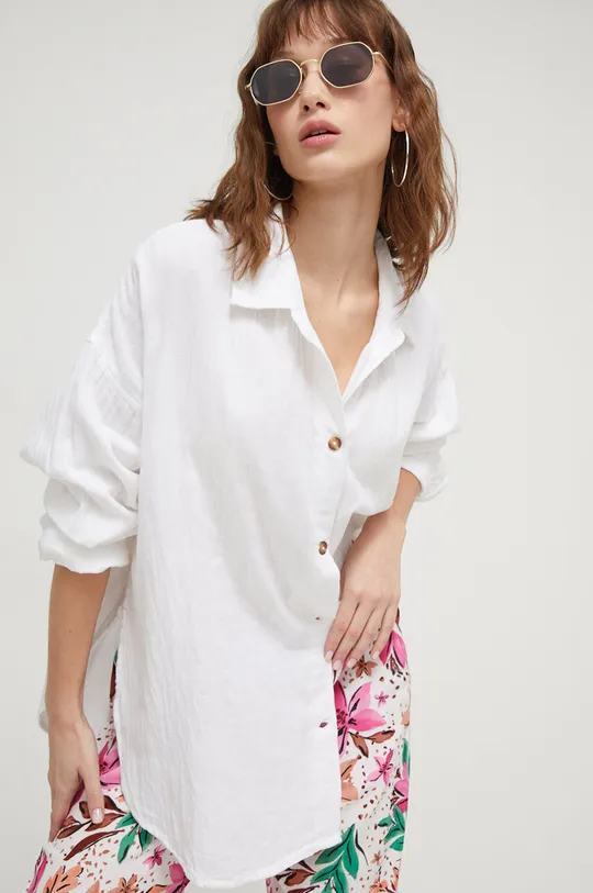 λευκό Βαμβακερό πουκάμισο Roxy Morning Time Γυναικεία