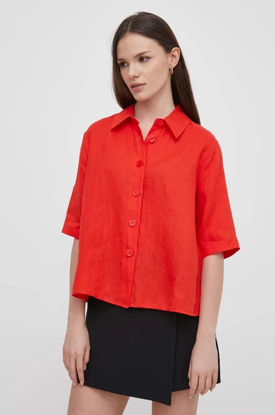 rosso United Colors of Benetton camicia di lino Donna