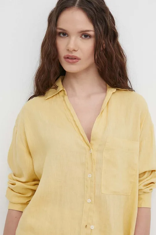 giallo United Colors of Benetton camicia di lino