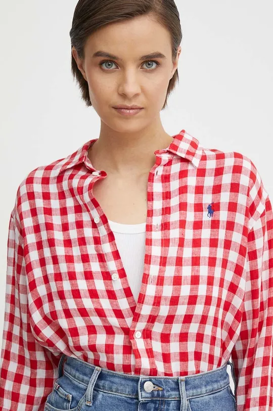 rdeča Lanena srajca Polo Ralph Lauren Ženski