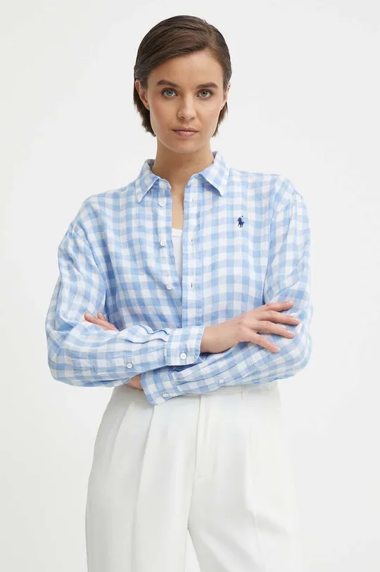 modra Lanena srajca Polo Ralph Lauren Ženski
