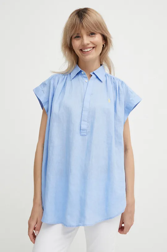 modra Lanena bluza Polo Ralph Lauren Ženski