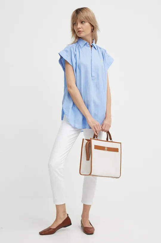 Λευκή μπλούζα Polo Ralph Lauren μπλε