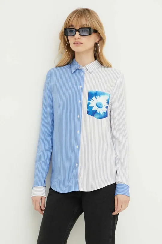 niebieski Desigual koszula FLOWER POCKET Damski