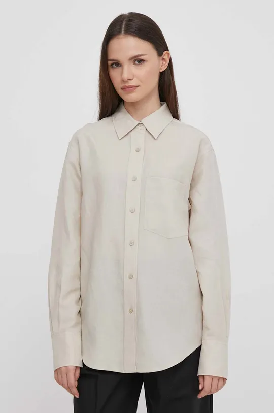 beżowy Calvin Klein koszula z domieszką lnu Damski