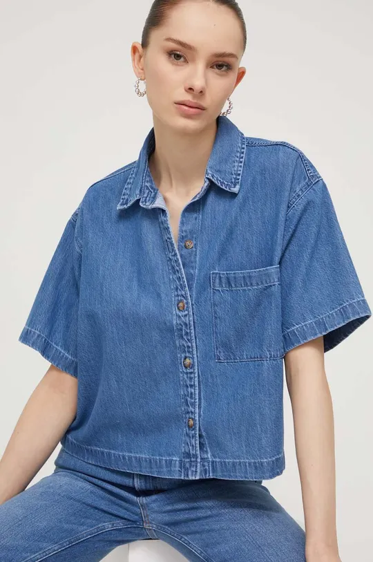 modra Jeans srajca Abercrombie & Fitch Ženski