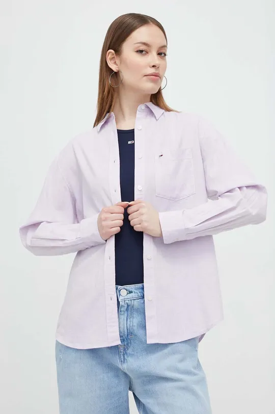 Рубашка с примесью льна Tommy Jeans фиолетовой