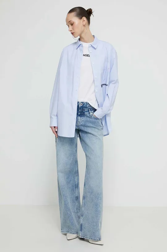 Βαμβακερό πουκάμισο Karl Lagerfeld Jeans μπλε