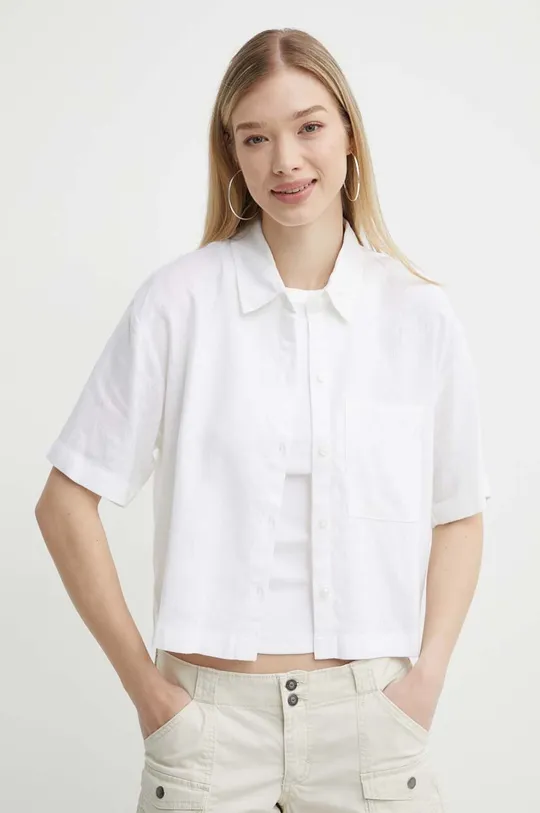 bela Lanena srajca Abercrombie & Fitch Ženski