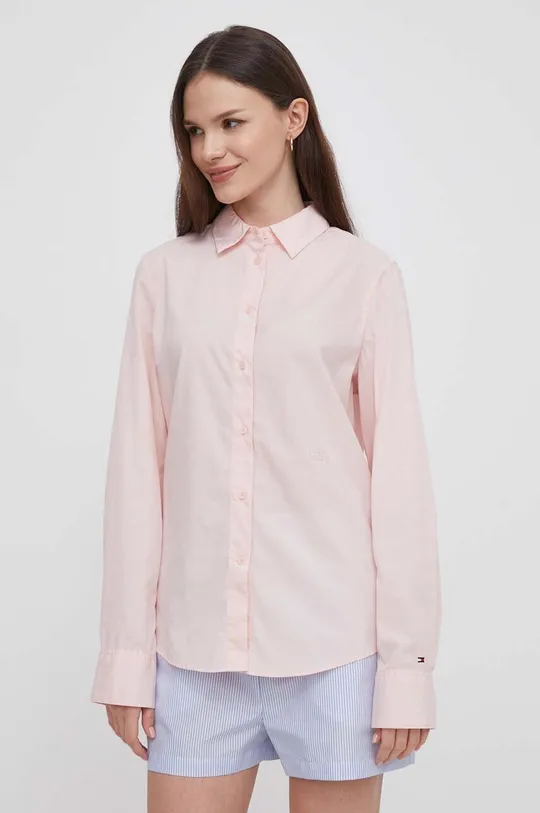roza Bombažna srajca Tommy Hilfiger Ženski