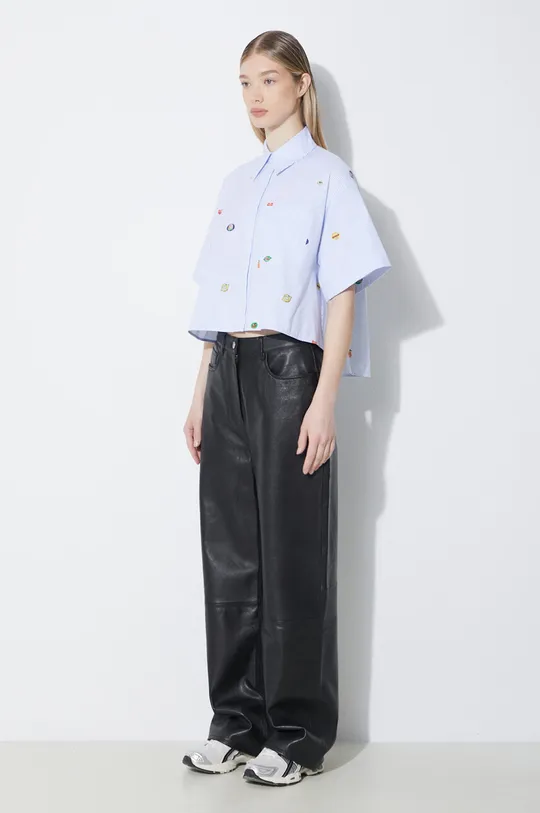 blu Kenzo camicia in cotone Fruit Stickers Cropped Shirt Donna