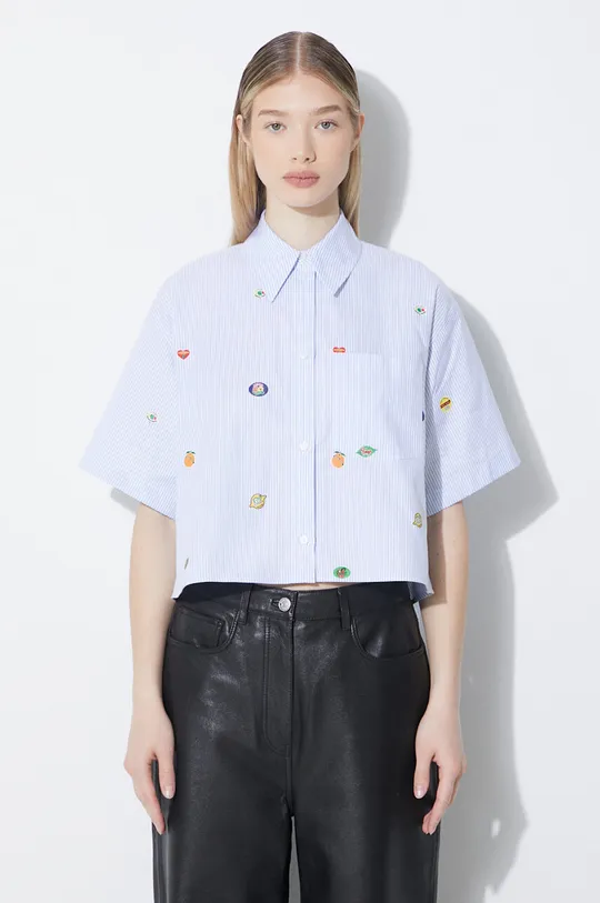 Kenzo koszula bawełniana Fruit Stickers Cropped Shirt niebieski