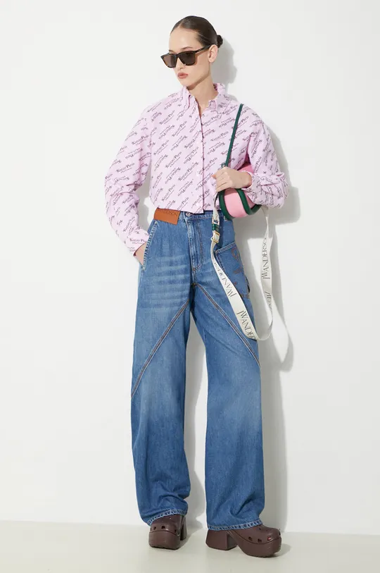 Памучна риза Kenzo Printed Slim Fit Shirt розов