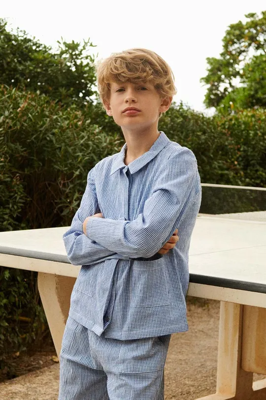 kék Liewood gyerek ing pamutból Kory Seersucker Check Shirt Gyerek