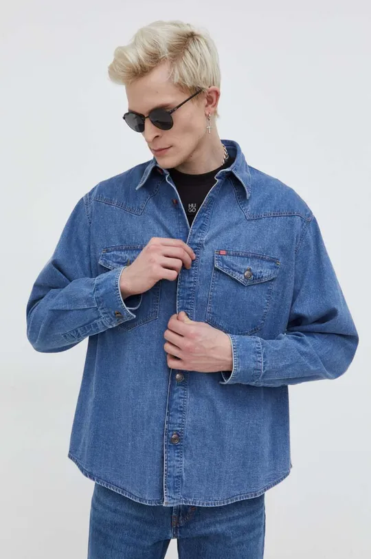 modra Jeans srajca HUGO Moški