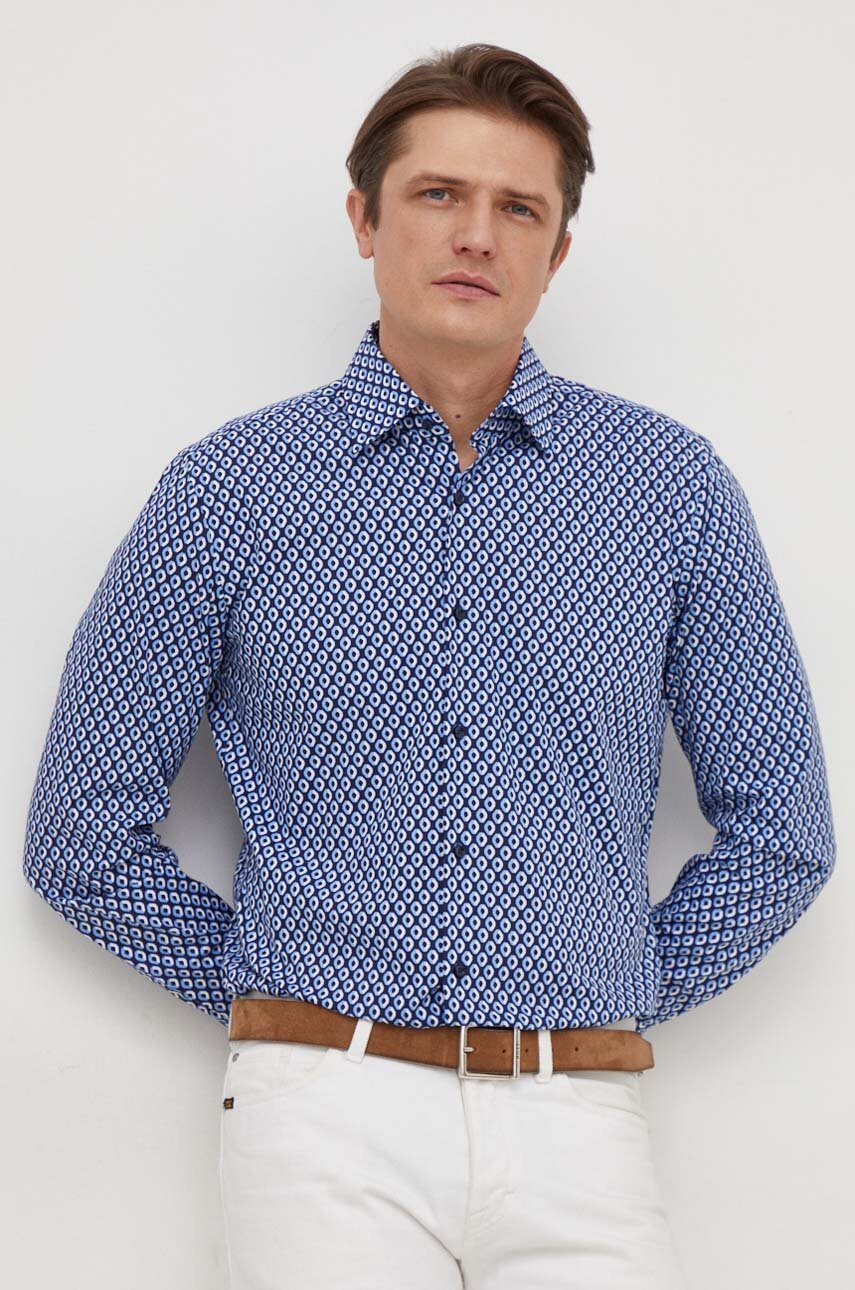 Рубашка BOSS мужская цвет синий slim классический воротник | ANSWEAR.ua