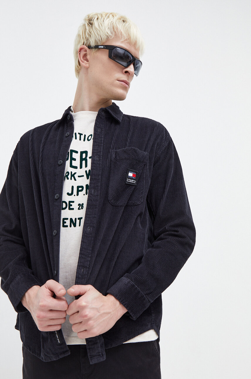 Πουκάμισο κοτλέ Tommy Jeans χρώμα: μαύρο | ANSWEAR.gr