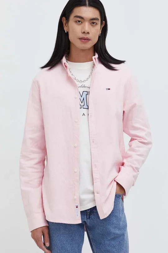 ροζ Βαμβακερό πουκάμισο Tommy Jeans Ανδρικά