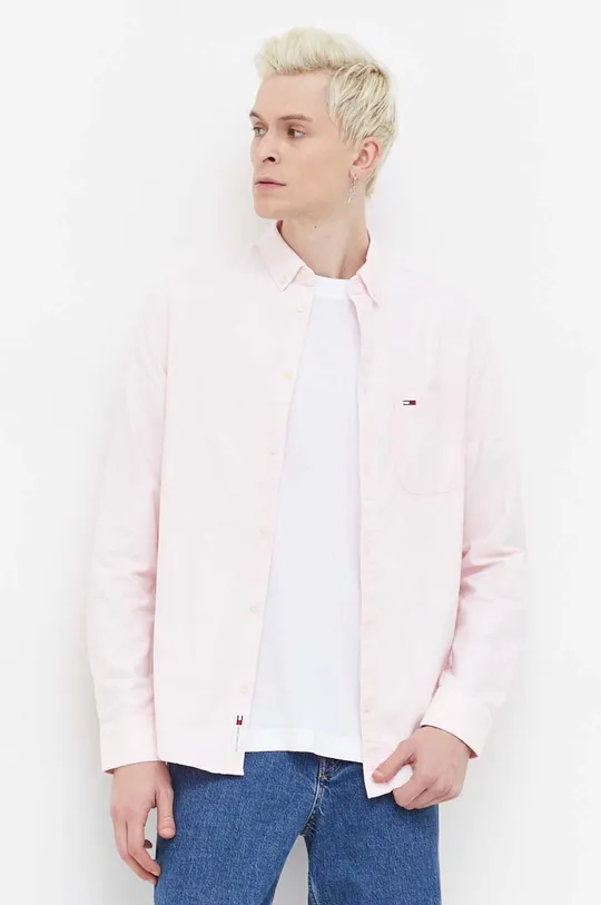 roza Pamučna košulja Tommy Jeans Muški